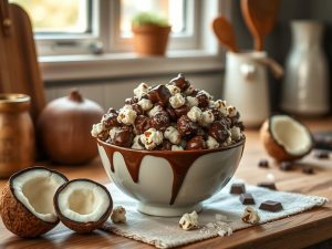 Pipoca Doce de Chocolate com Toque de Coco