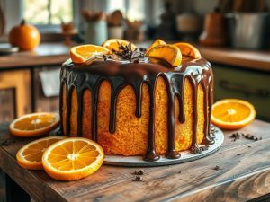Bolo de Laranja com Cobertura de Chocolate Junino