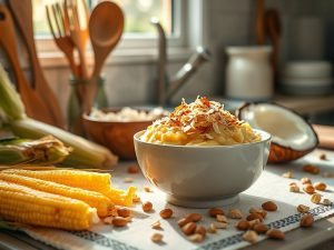 Canjica de Milho Low Carb com Coco e Amendoim