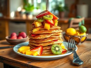 Panqueca Sem Glúten e Lactose com Recheio de Frutas Tropicais