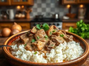 Strogonoff de Carne com Requeijão Delicioso