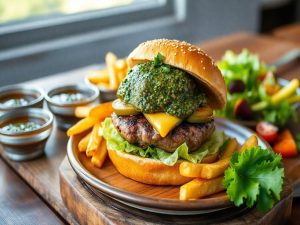 Hambúrguer de Carne Bovina com Molho de Chimichurri