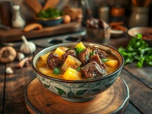 Caldo Mandioca com Carne Suculenta
