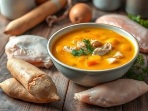 Caldo Mandioquinha com Frango Delicioso