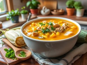 Caldo de Frango com Milho Verde Tropical